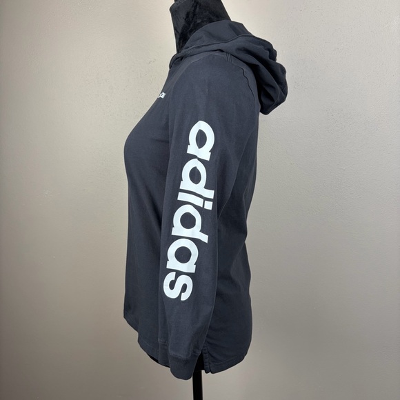 Adidas Boys Hooded Long Sleeve Tee 100% Cotton Black Logo Youth Size M (10/12) - Picture 5 of 14